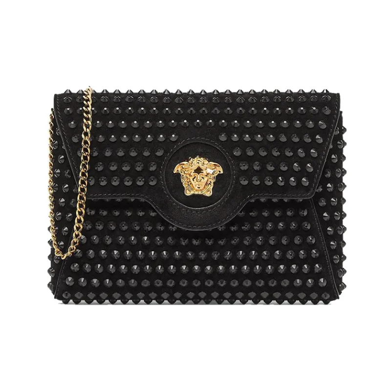 VERSACE La Medusa Calfskin Envelope Bag Clutches Small Size Women's Black-0