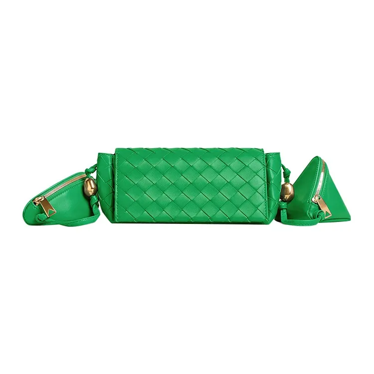 Bottega Veneta Intrecciato Leather One Shoulder Crossbody Clutch Women's Green-0