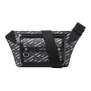 VERSACE Greca Cow Leather Sling Bag Fanny Pack Men's Black Gray Color