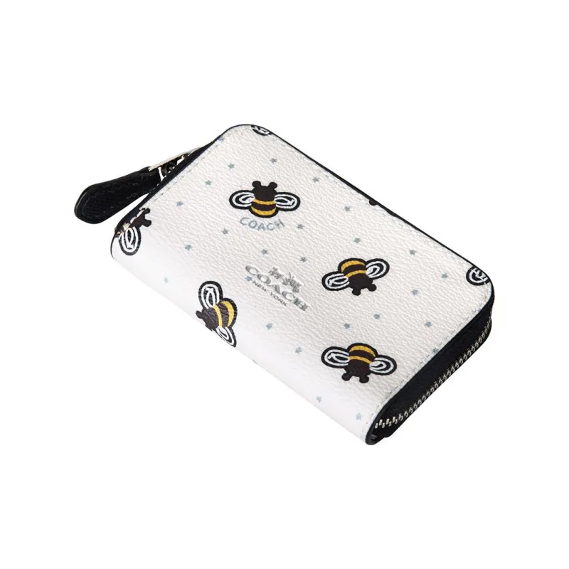 COACH Coated Canvas Coin Purse Card Holder, Wallet Women's White-3