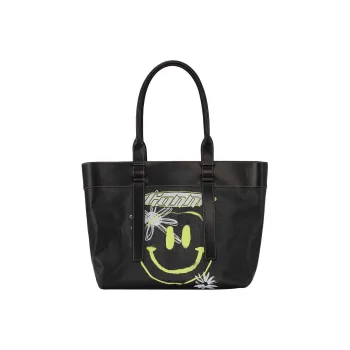 GANNI Recycled Cotton Recycled Leather Tote Bag Shopping Bag Shoulder Bag Crossbody Bag Handbag Women's Black