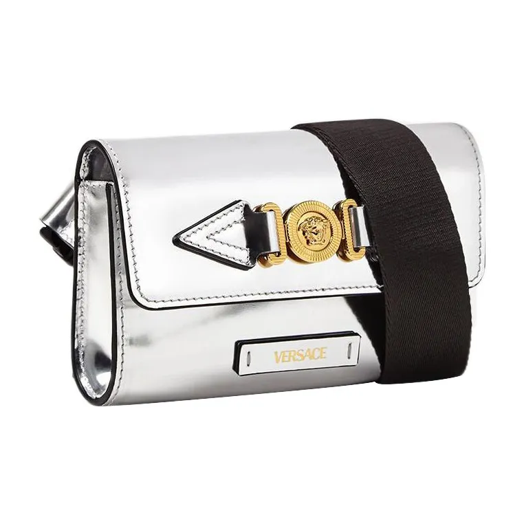 VERSACE Calfskin Sling Bag Fanny Pack Regular Men's Silver-1