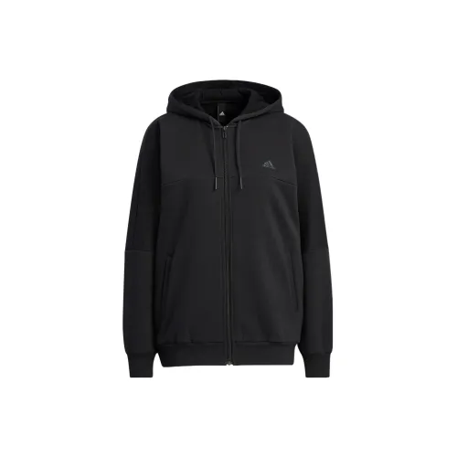 adidas Wording Oversized Fit Fleece Full-Zip Hoodie Black