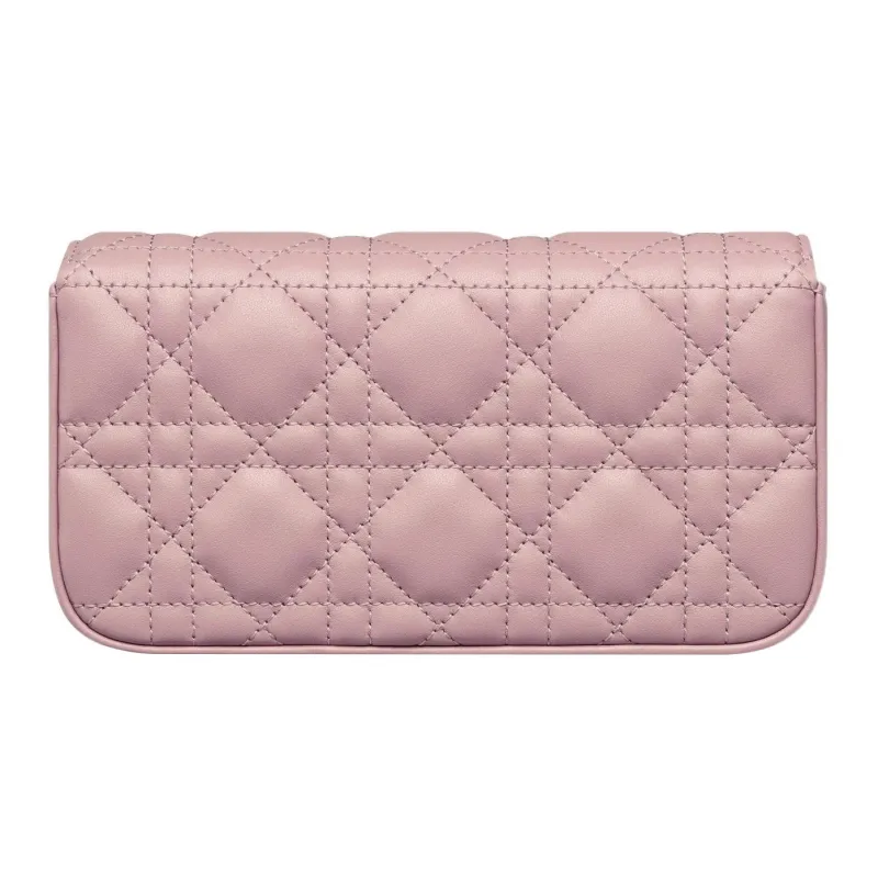 DIOR Lady Dior Wicker Pattern Sheepskin Handheld Crossbody One Shoulder Cell Phone Pouch Regular Women's Vintage Pink-2