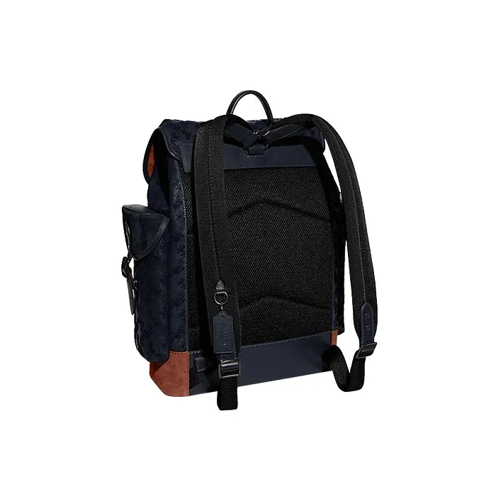 COACH Hitch Fabric With Cow Leather Backpack Large Size Men's Black-1