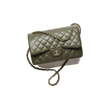 CHANEL Classic Flap CF Sheepskin Mouth Cover Chain Bag Shoulder Bag Crossbody Bag Large Size Women's Khaki