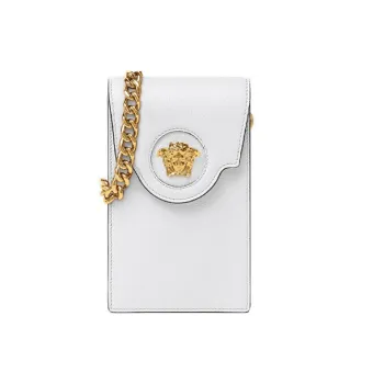 VERSACE La Medusa Calfskin Portable One Shoulder Crossbody Cell Phone Pouch Women's White