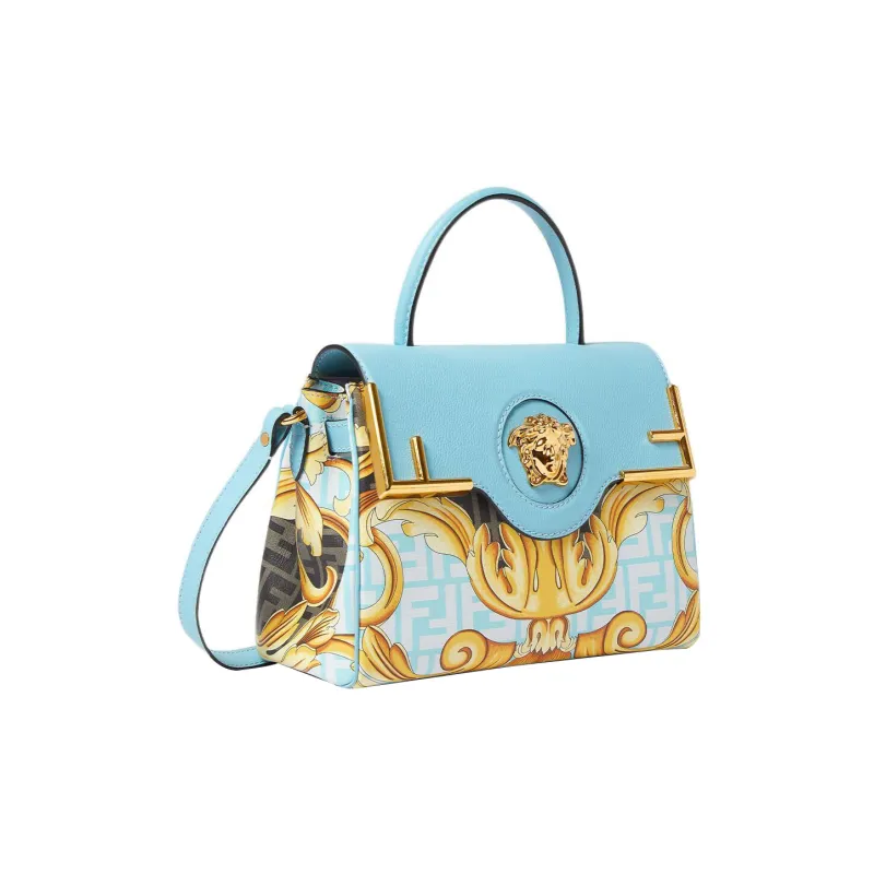 VERSACE La Medusa Cow Leather One Shoulder Handbags Medium Size Women's Blue-1