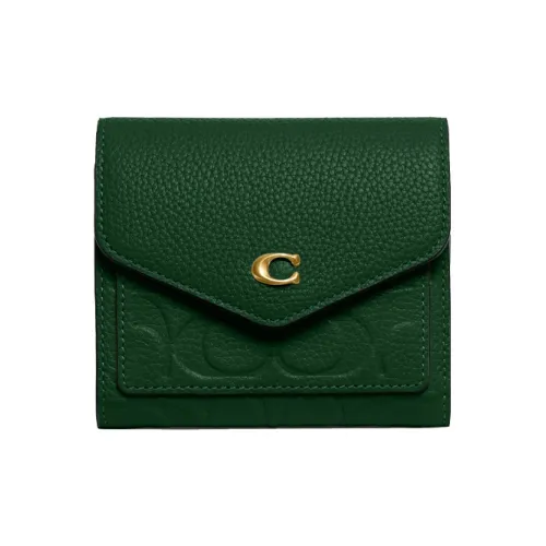 COACH Wyn Leather Card Holder Wallet Small Size Women's Dark Green