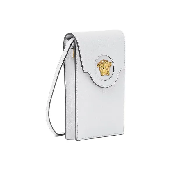 VERSACE La Medusa Calfskin Portable One Shoulder Crossbody Cell Phone Pouch Women's White-1