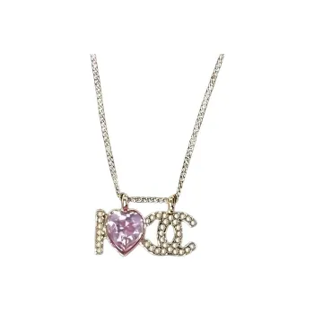CHANEL Crystal Heart I Love Cc Logo Necklace