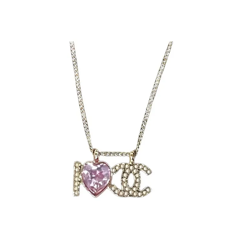CHANEL Crystal Heart I Love Cc Logo Necklace-0