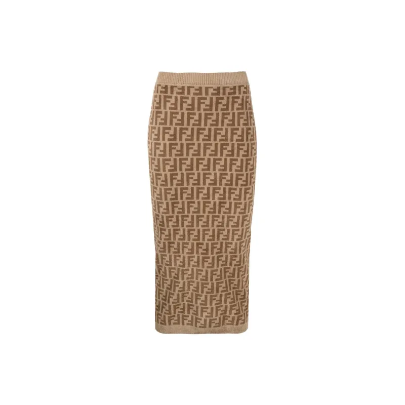FENDI FW22 Casual Long Skirts Women's Brown-2