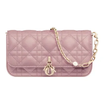 DIOR Lady Dior Wicker Pattern Sheepskin Handheld Crossbody One Shoulder Cell Phone Pouch Regular Women's Vintage Pink