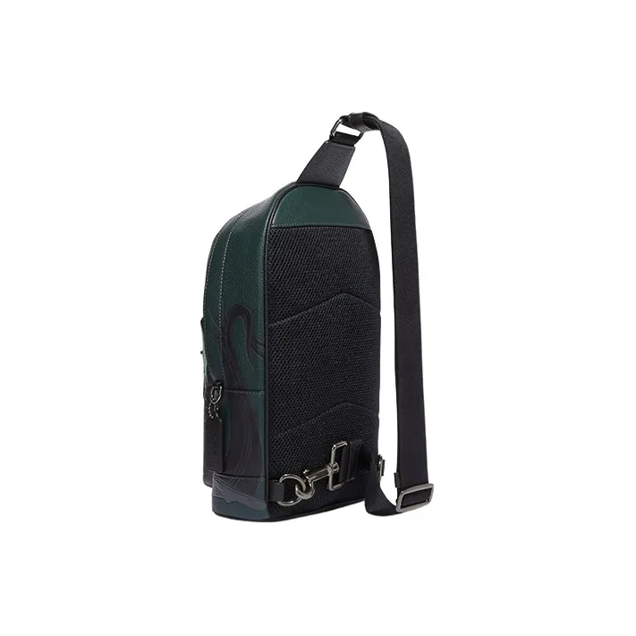 COACH Disney Collaboration West Refined Pebble Leather Shoulder Bag Crossbody Bag Small Size Men's Pine Green-1