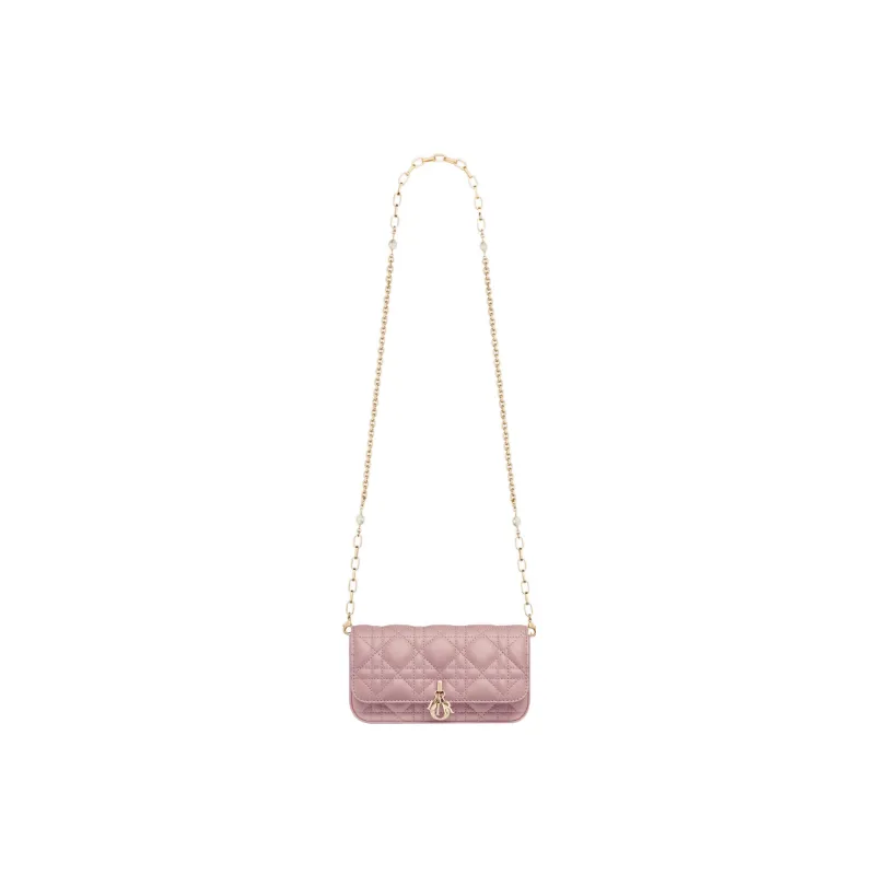 DIOR Lady Dior Wicker Pattern Sheepskin Handheld Crossbody One Shoulder Cell Phone Pouch Regular Women's Vintage Pink-4