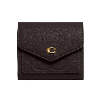 COACH Wyn Polished Grain Leather Card Holder, Wallet Small Size Women's Brown
