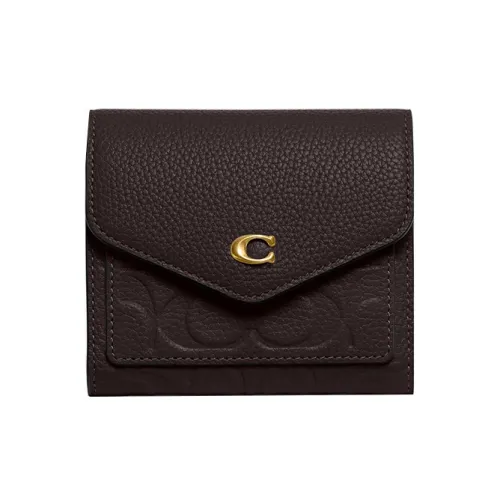 COACH Wyn Polished Grained Leather Card Holder Wallet Small Size Women's Brown