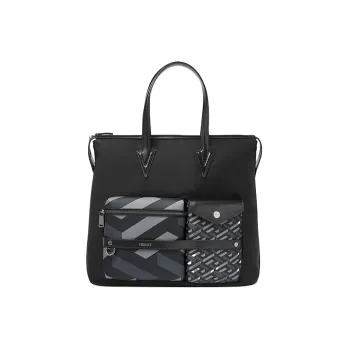 VERSACE Cow Leather Decoration Tote Bag Shopping Bag Shoulder Bag Handbag Men's Black