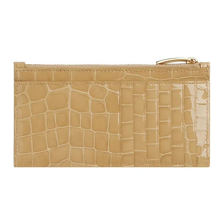 Bottega Veneta Crocodile Pattern Embossed Shinny Leather Card Holder Women's Light Gold-1