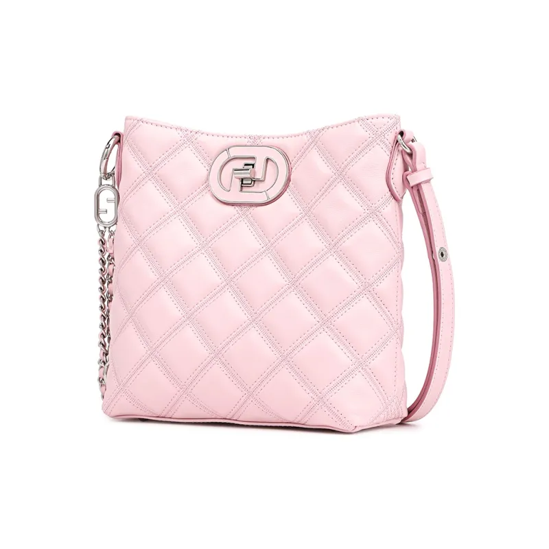 FION Cow Leather Bucket Bag, Crossbody Bag, Shoulder Bag Women's Black/Pink-1