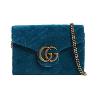 GUCCI GG Marmont Quilted Velvet Chain Envelope Bag Shoulder Bag Crossbody Bag Mini Women's Peacock Blue