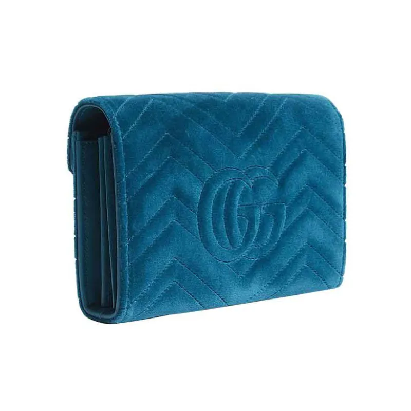 GUCCI GG Marmont Quilted Velvet Chain Envelope Bag Shoulder Bag Crossbody Bag Mini Women's Peacock Blue-1