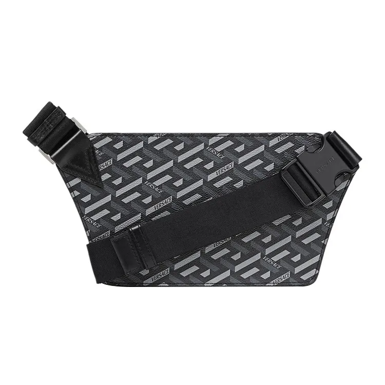 VERSACE Greca Cow Leather Sling Bag Fanny Pack Men's Black Gray Color-2