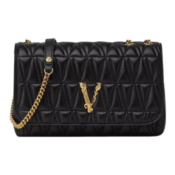 VERSACE Virtus Lambskin Handbag, Shoulder Bag Women's Black