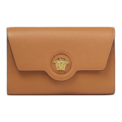 VERSACE La Medusa Grained Calfskin Shoulder Bag Crossbody Bag Women's Brown