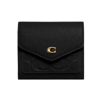 COACH Wyn Polished Grained Leather Card Holder Wallet Women's Black