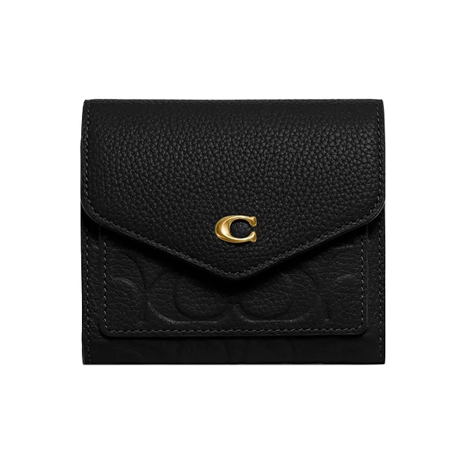 COACH Wyn Polished Grained Leather Card Holder Wallet Women's Black-0