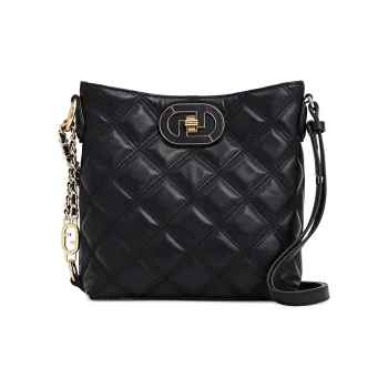 FION Cow Leather Bucket Bag, Crossbody Bag, Shoulder Bag Women's Black/Pink