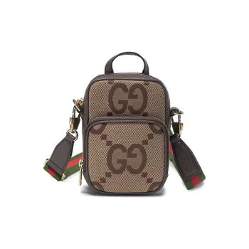 GUCCI Canvas With Leather Handbag Crossbody Bag Shoulder Bag Regular Men's Camel Ebony