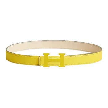 HERMES Lime Buckle Epsom Calfskin Double-Sided Leather Belt Women's Lime/Cream White Width: 2.4cm
