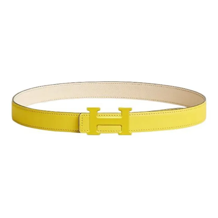 HERMES Lime Buckle Epsom Calfskin Double-Sided Leather Belt Women's Lime/Cream White Width: 2.4cm-0