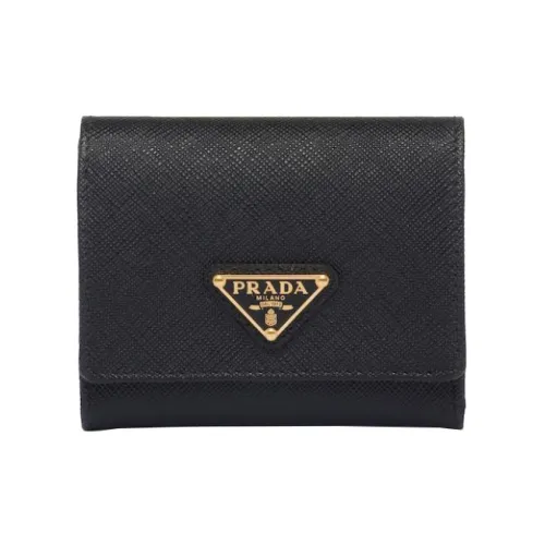 PRADA Saffiano Leather Wallet Small Size Women's Black