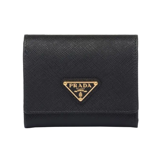 PRADA Saffiano Leather Wallet Trumpets Women's Black-0