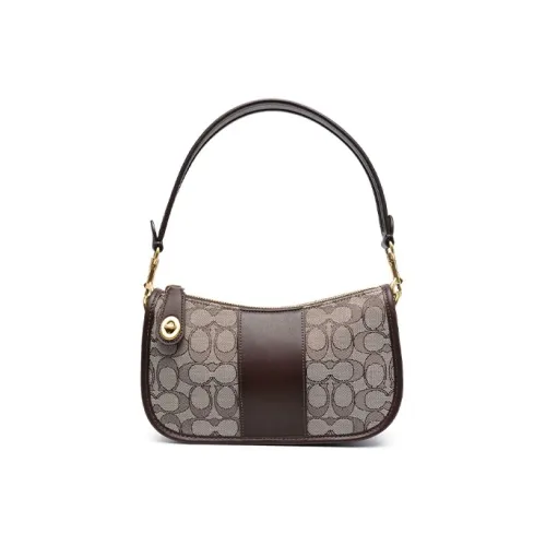 COACH Swinger Fabric With Calfskin Shoulder Bag Crossbody Bag Handbag Women's Brown