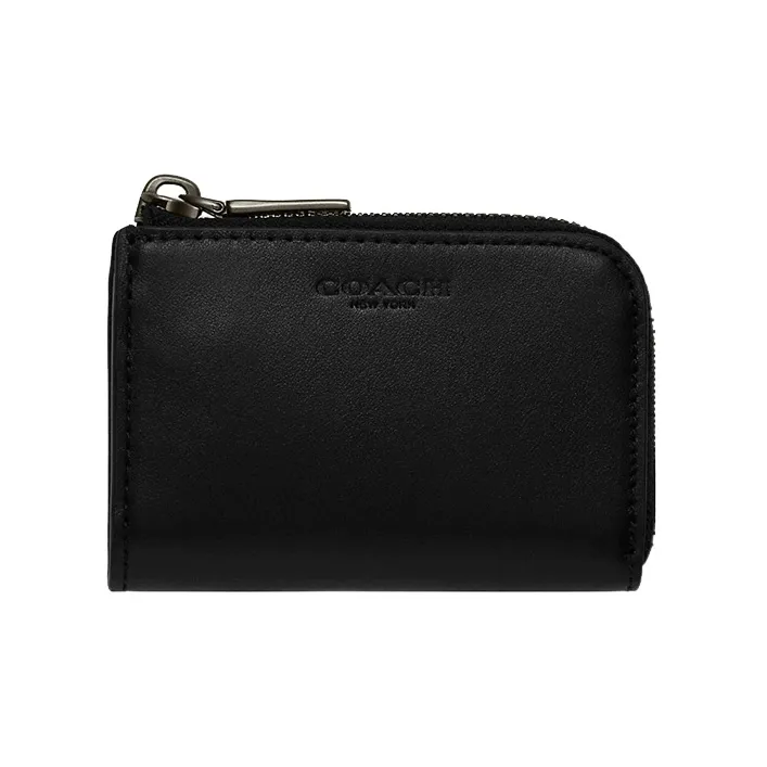 COACH Card Case Refined Calfskin Card Holder, Wallet Regular Unisex Black-0