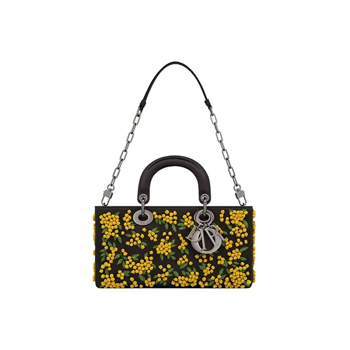 DIOR Lady D-JOY Embroidery With Satin Daisie Bag Shoulder Bag Crossbody Bag Handbag Women's Black/Yellow-1