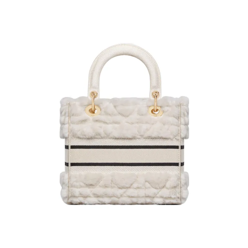 DIOR Lady D-Lite Shearling Dior Bag Shoulder Bag Crossbody Bag Handbag Medium Size Women's White-2