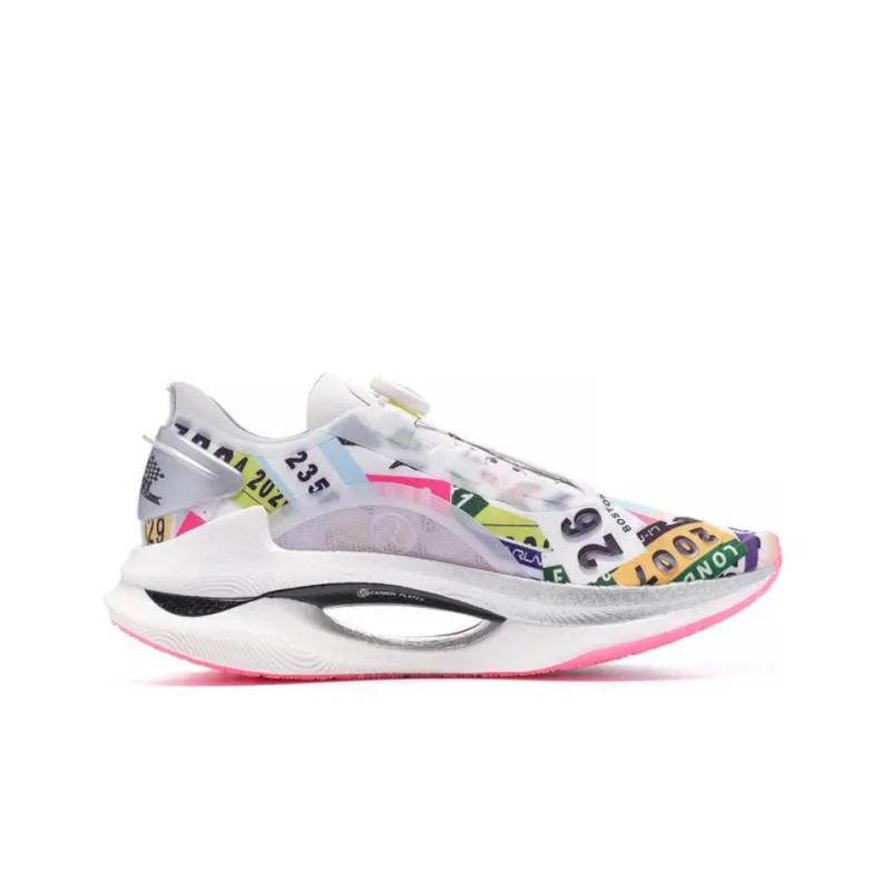 LiNing Jueying Bib Number Shock Absorbers Low Top Bounce Speed Running Shoes Women's Pink White-1