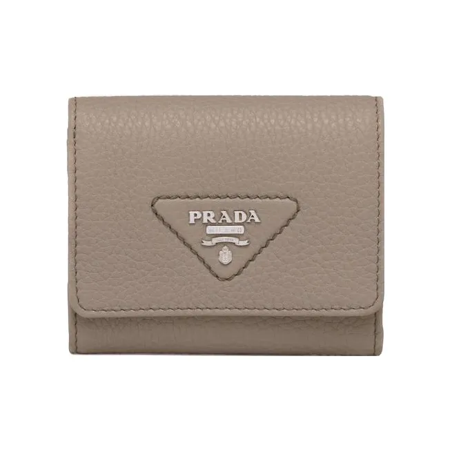 PRADA Saffiano Leather Wallet Small Size Women's Clay Gray-0