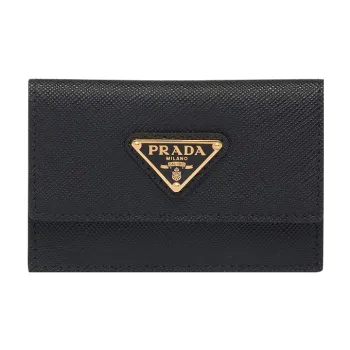 PRADA Saffiano Leather Card Clip Card Holder Women's Black