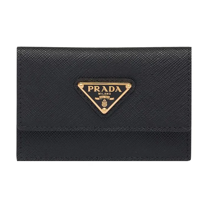 PRADA Saffiano Leather Card Clip Card Holder Women's Black-0