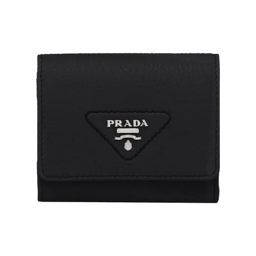 PRADA Leather Wallet Trumpets Women's Black