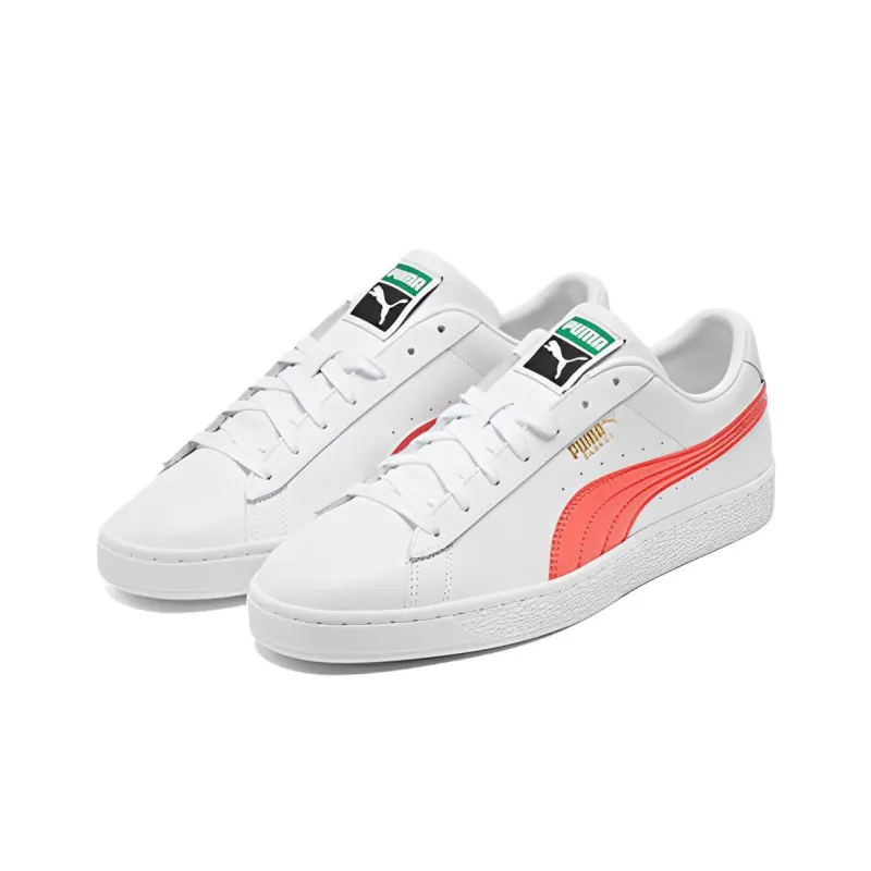 PUMA Basket Classic Xxi Anti-Slip Wear-Resistant Low-Top Skateboard Shoes Unisex White Orange-2