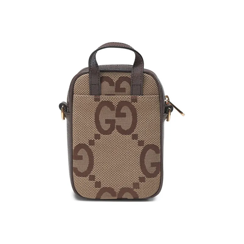 GUCCI Canvas With Leather Handbag Crossbody Bag Shoulder Bag Regular Men's Camel Ebony-3