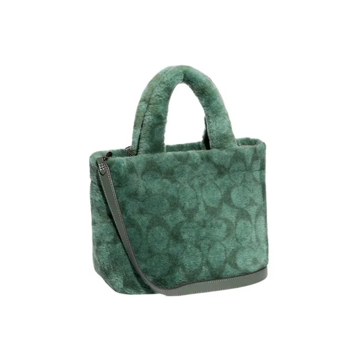 COACH Shearling Tote Bag, Shopping Bag, Handbag, Shoulder Bag, Crossbody Bag Trumpets Women's Green-1